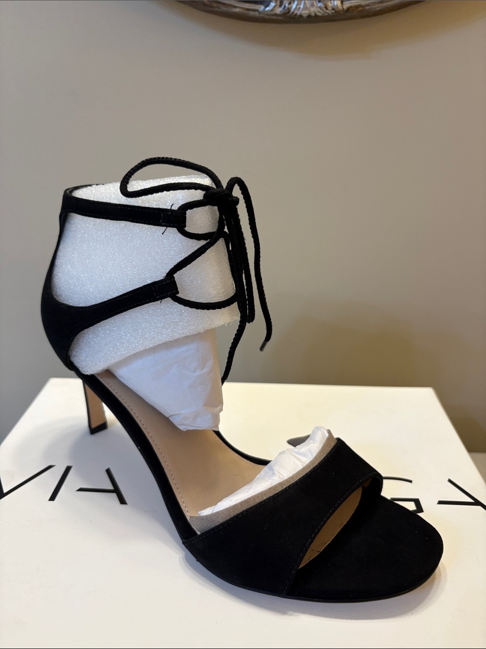 VIA SPIGA, Skylar Black Suede Heeled Sandals, Sz 8.5, NWT